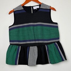 Corey Lynn Calter Anthropologie Woven Striped Peplum Sleeveless Blouse Size S